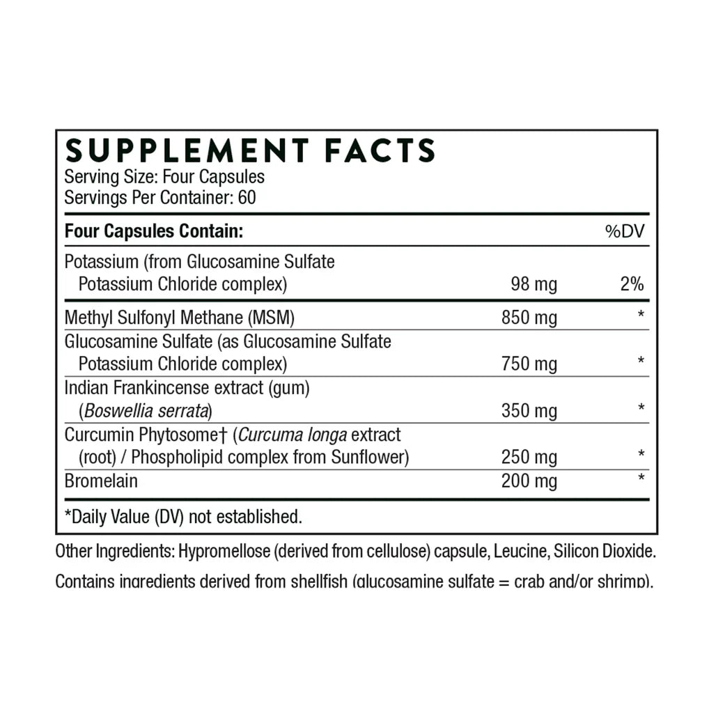 Thorne Joint Support Nutrients 240 vegcaps supplement facts