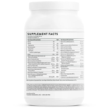 Thorne MediClear-SGS Vanilla Flavored 34.4 oz supplement facts