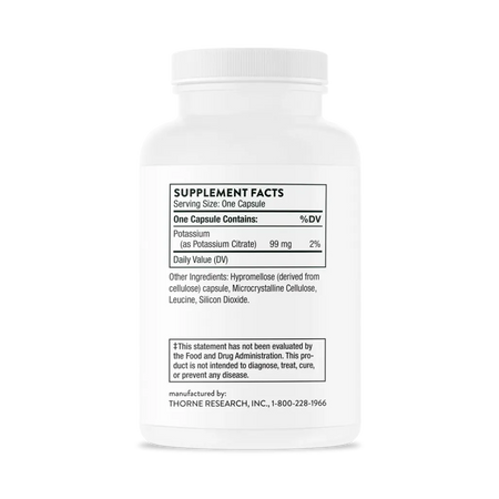 Thorne Potassium Citrate 90 Vegcaps supplement facts