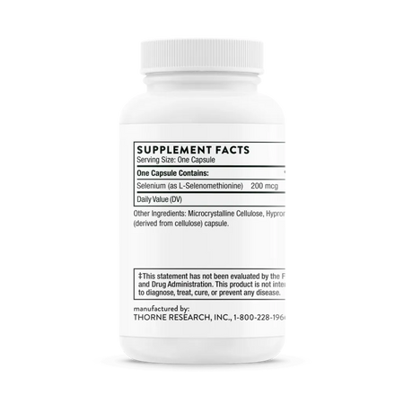 Thorne Selenium 200 mcg 60 caps supplement facts