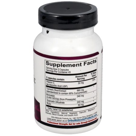 Supplement facts of Ortho Molecular Traumeric showing turmeric, bromelain, quercetin and rutin ingredients