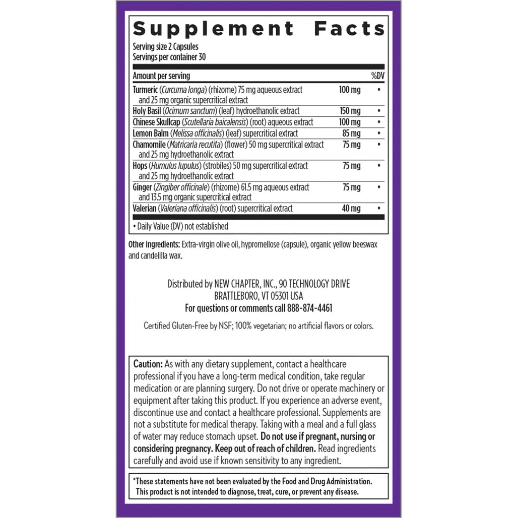 Ingredients of Turmeric Force Nighttime dietary supplement - turmeric, holy basil, lemon balm