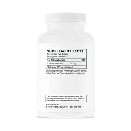 Thorne Undecylenic Acid 250 Softgels supplement facts