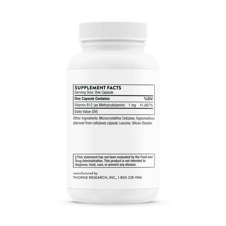 Thorne Vitamin B12 as Methylcobalamin 60 caps supplement facts