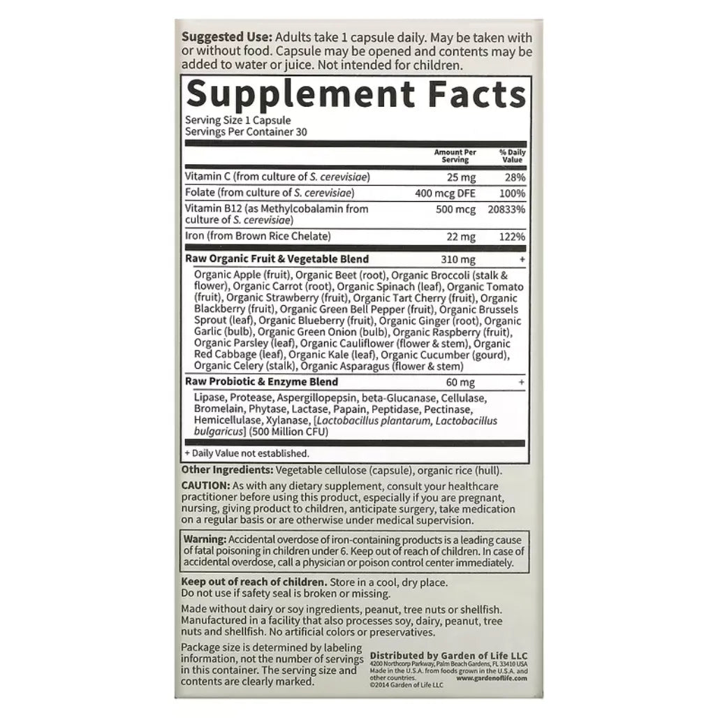 Vitamin Code Raw Iron Garden of life