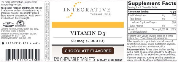 Buy Integrative Therapeutics Vitamin D3 Chocolate 2000 IU 120 tabs (chewable)
