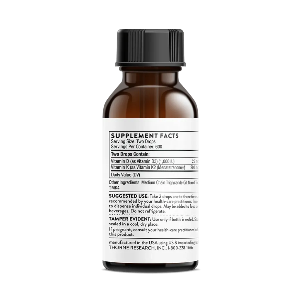 Thorne Vitamin D + K2 1 oz supplement facts
