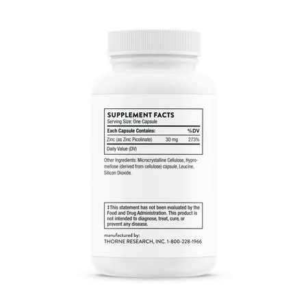Thorne Zinc Picolinate 30 mg 60 caps supplement facts