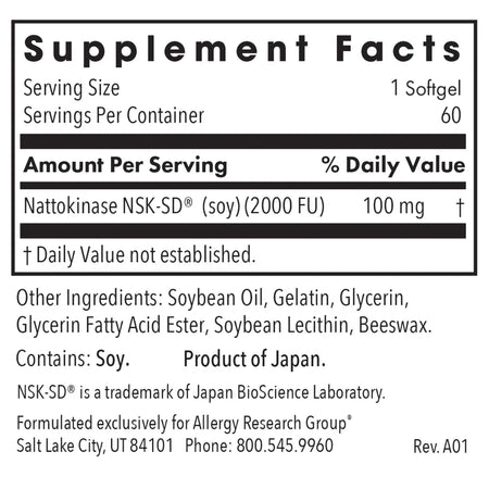 Allergy Research Group Nattokinase 100 mg NSK-SD® - 60 softgels