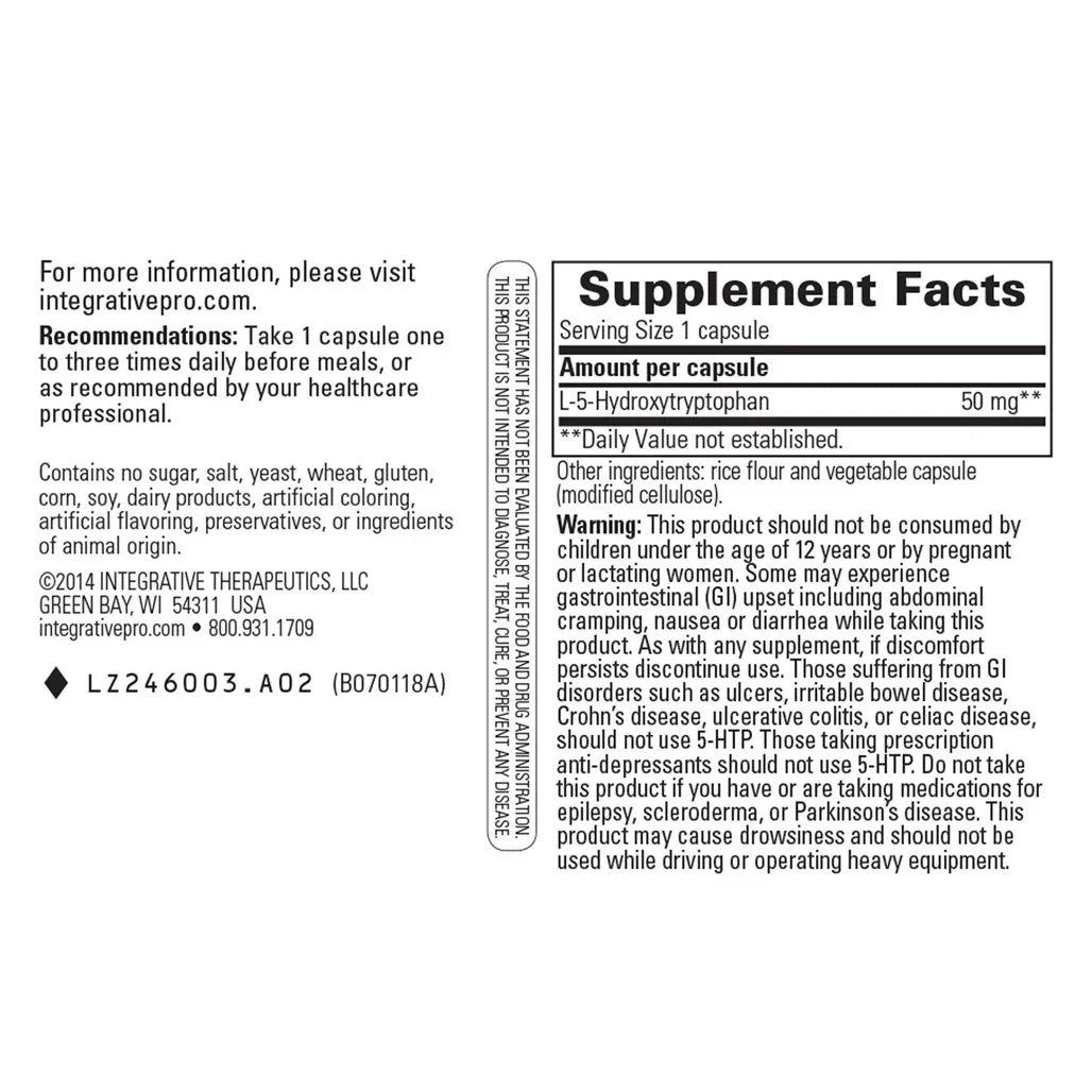 Integrative Therapeutics 5-HTP 50 mg 60 vegcaps supplement facts