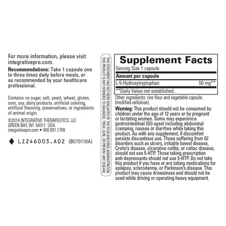 Integrative Therapeutics 5-HTP 50 mg 60 vegcaps supplement facts