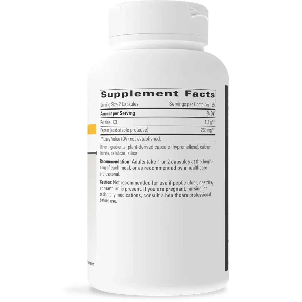 Integrative Therapeutics Betaine HCL 250 vegcaps supplement facts