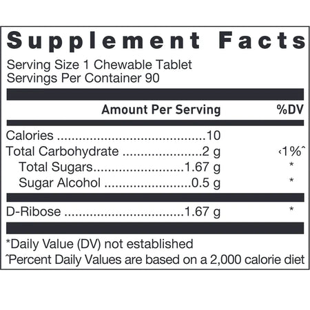 Klean Endurance Nutrition Facts Showing D‑Ribose Chewable Supplement Ingredients and ATP Energy Production Support