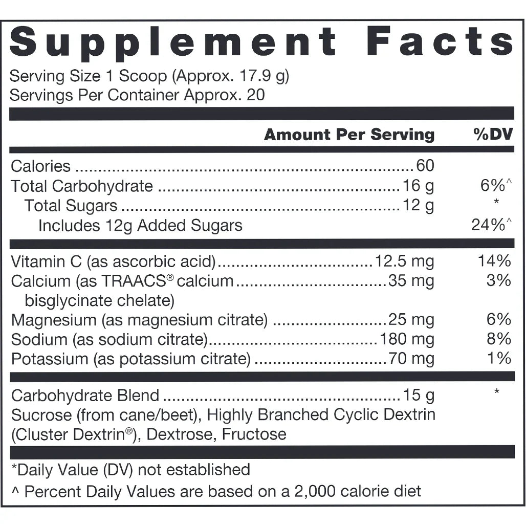 Klean Hydration Nutrition Facts Label Showing Electrolyte Mineral Blend Vitamin C Carbohydrate and Serving Details