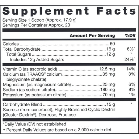 Klean Hydration Nutrition Facts Label Showing Electrolyte Mineral Blend Vitamin C Carbohydrate and Serving Details