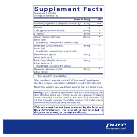 Pure Encapsulations Best-Rest Formula supplements facts