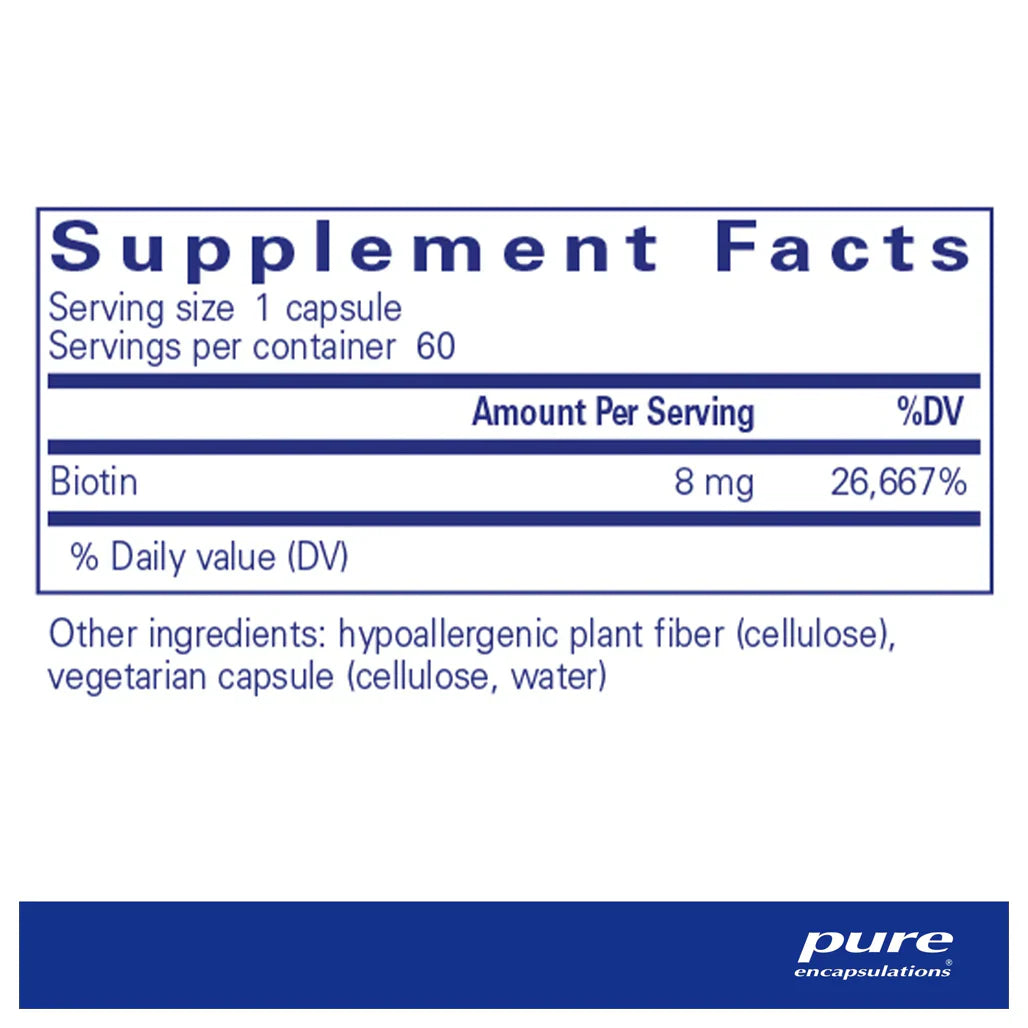 Pure Encapsulations Biotin 8 mg supplements facts