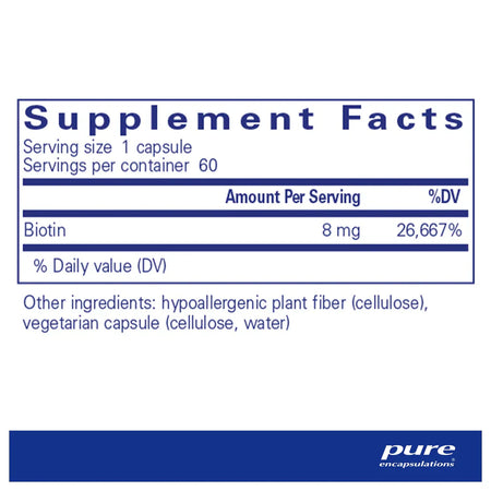 Pure Encapsulations Biotin 8 mg supplements facts