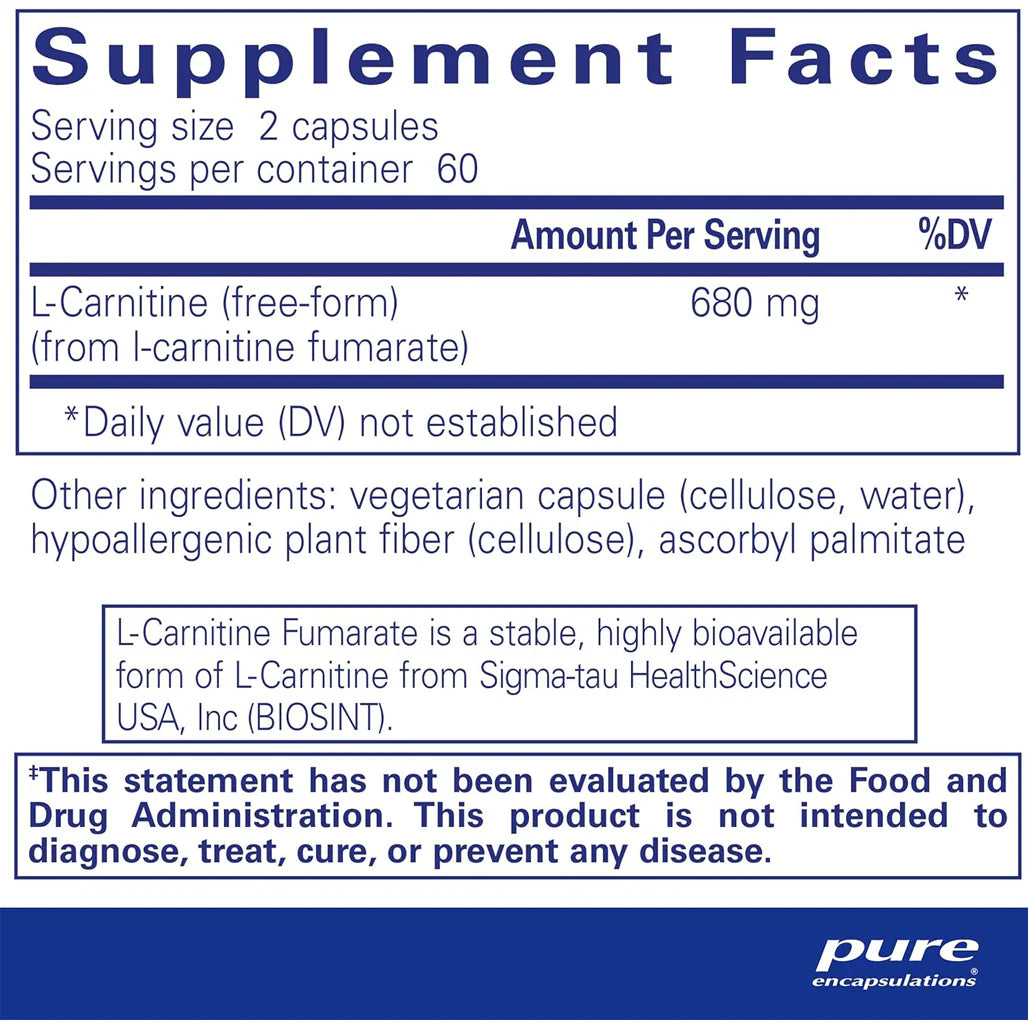 Pure Encapsulations L-Carnitine fumarate Dietary Supplement Ingredients