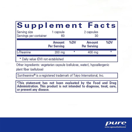 Ingredients of Pure Encapsulations L-Theanine 400 mg Supplement