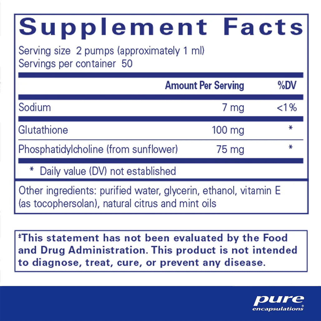 Pure Encapsulations Liposomal Glutathione Supplement Ingredients