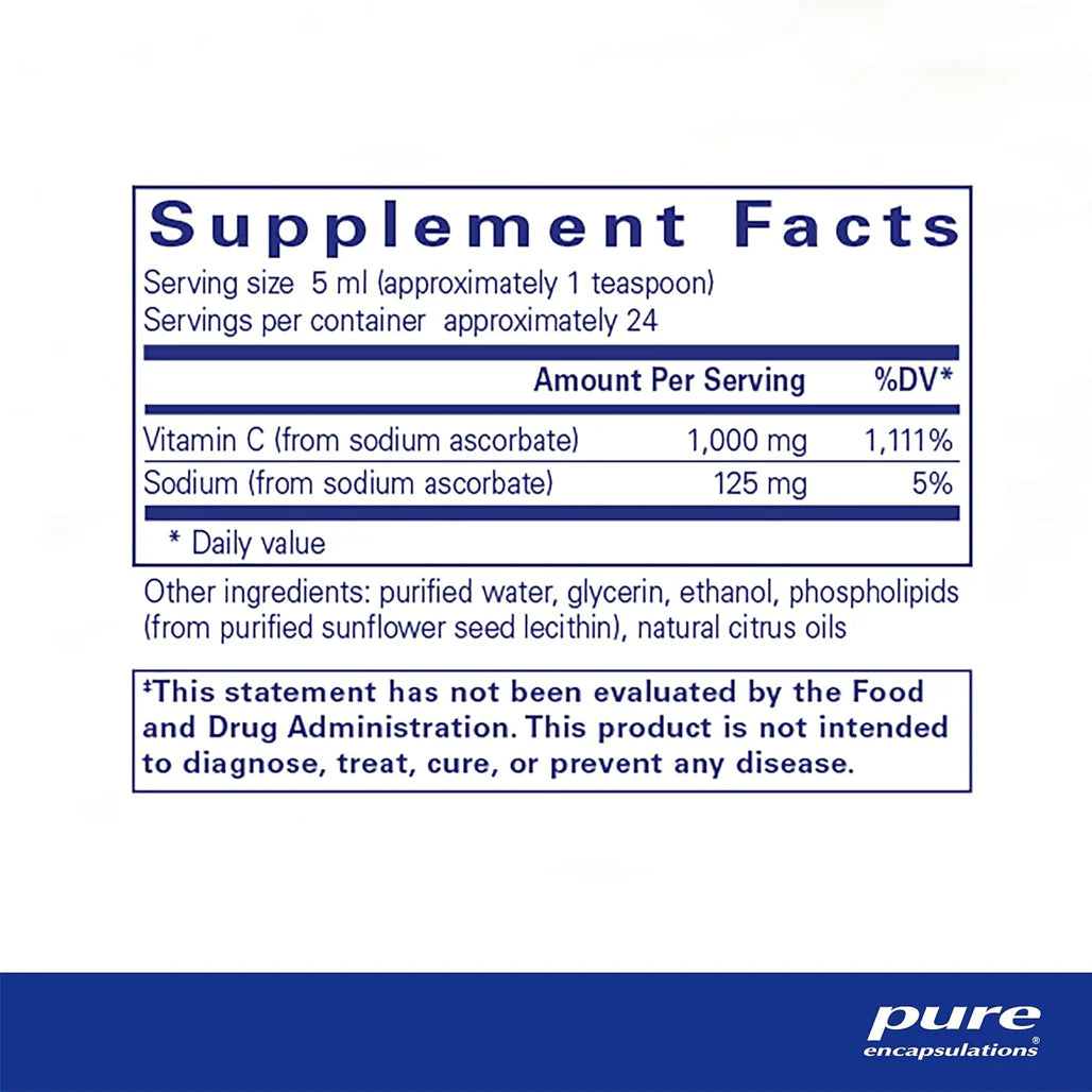 Pure Encapsulations Liposomal Vitamin C liquid supplements facts