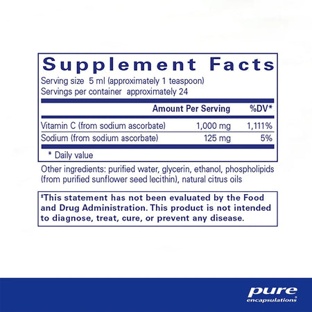 Pure Encapsulations Liposomal Vitamin C liquid supplements facts