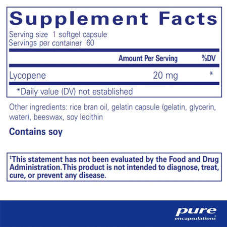 Pure Encapsulations Lycopene 20 mg supplements facts