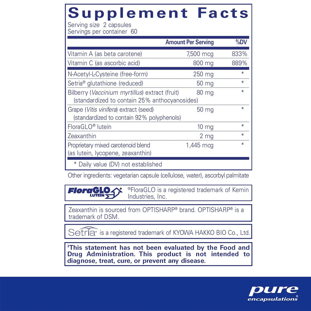 Pure Encapsulations Macular Support Formula supplements ingredients