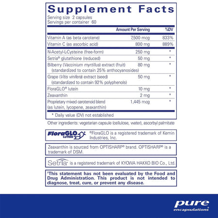 Pure Encapsulations Macular Support Formula supplements ingredients