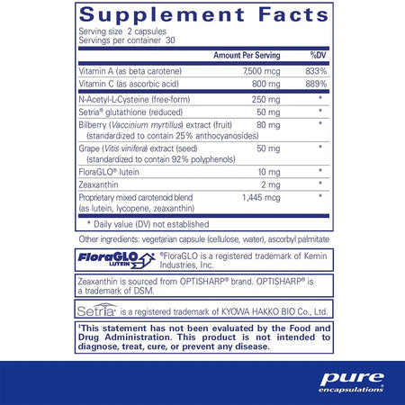 Pure Encapsulations Macular Support Formula supplements facts
