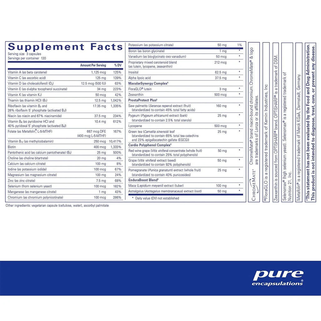 Ingredients of Pure Encapsulations Men's Nutrients supplements