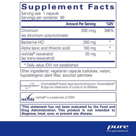Pure Encapsulations Metabolic Xtra supplements facts