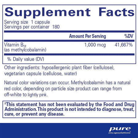 Pure Encapsulations Methylcobalamin 1000mcg supplements ingredients