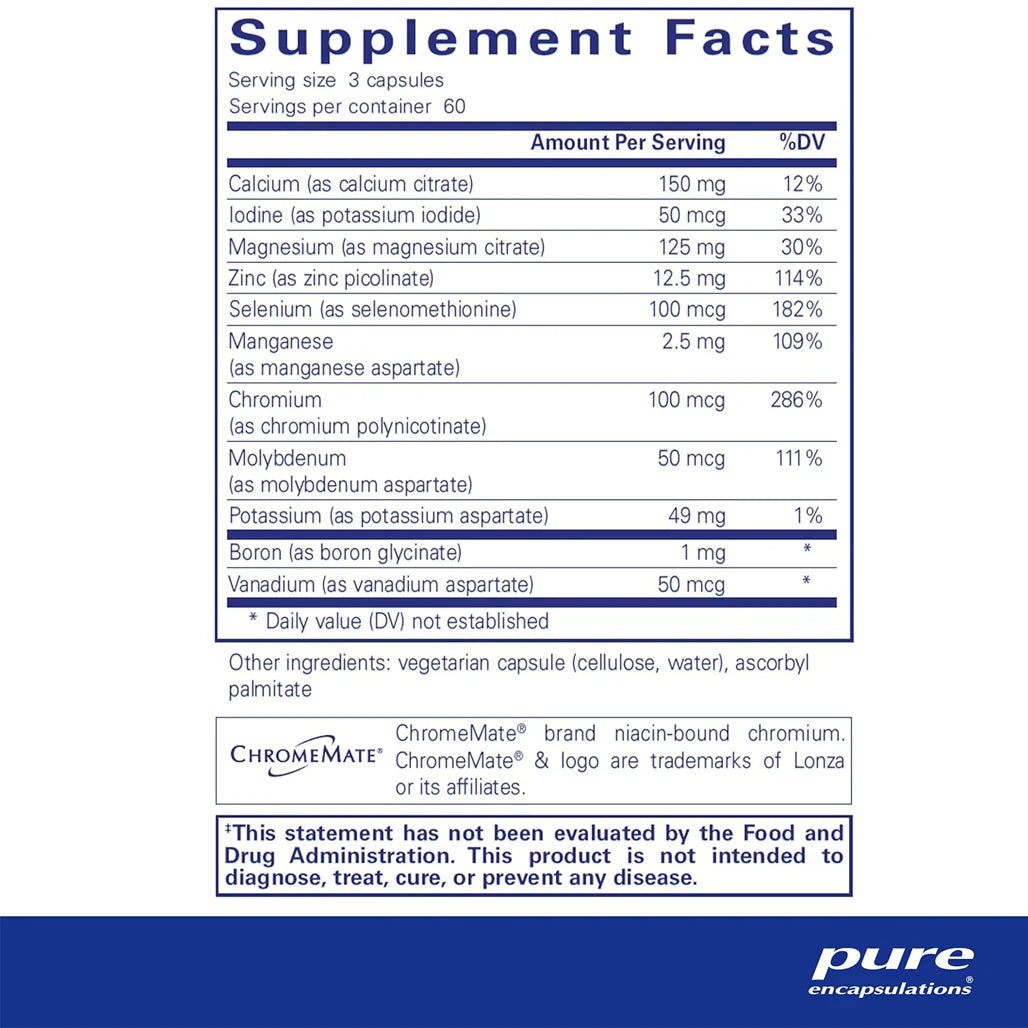 Pure Encapsulations Mineral 650 Without Copper and Iron supplements facts