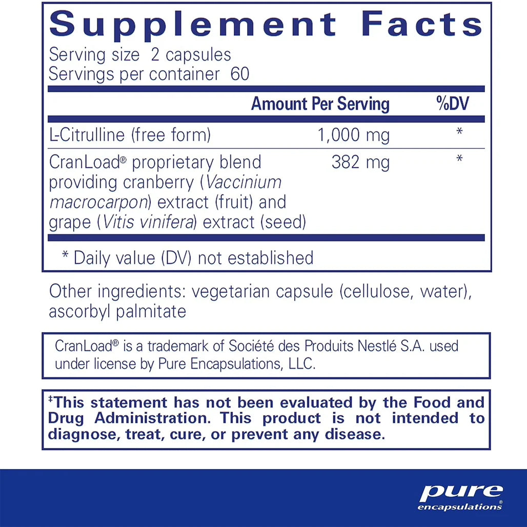 Pure Encapsulations Nitric Oxide Ultra supplements facts
