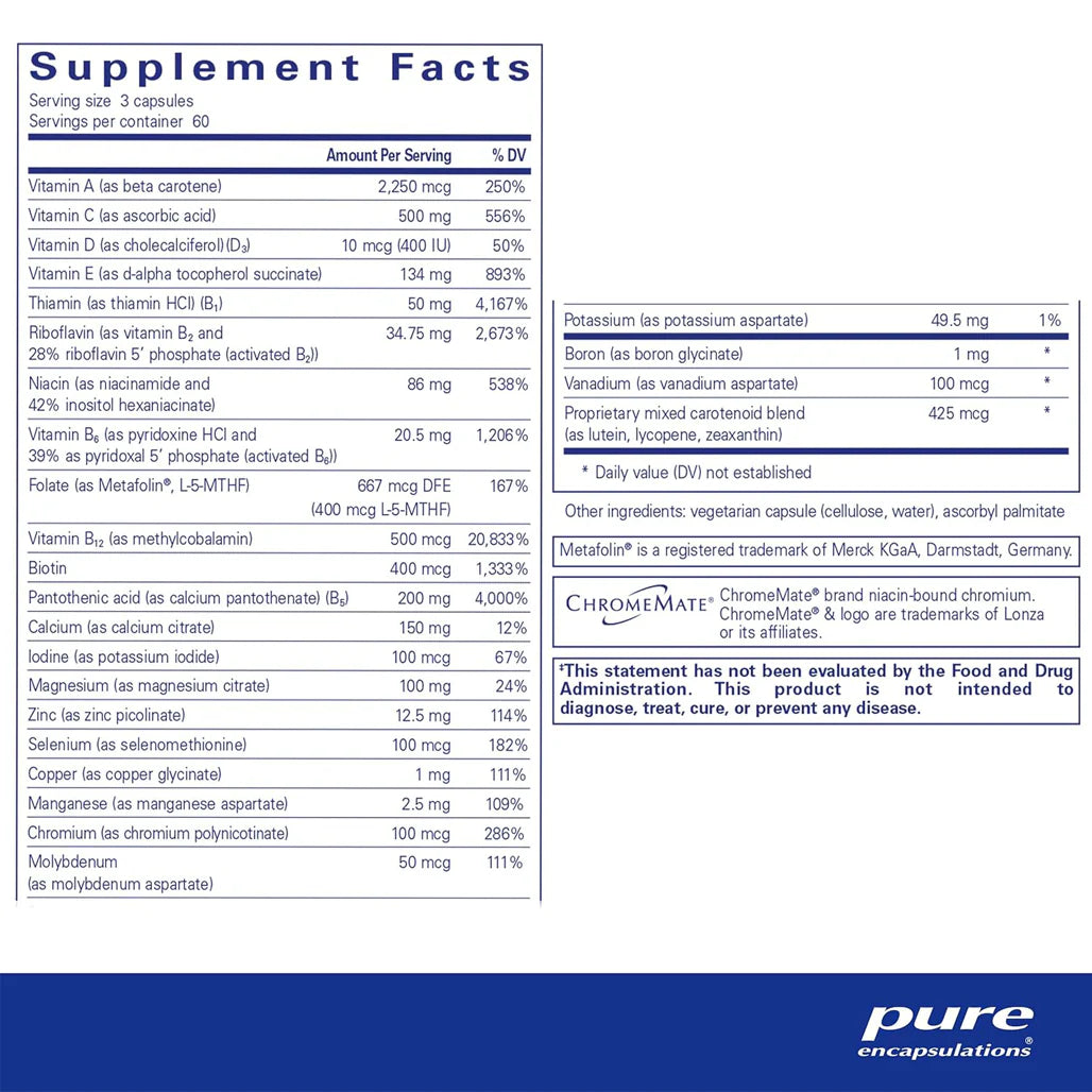 Pure Encapsulations Nutrient 950 Without Iron supplements facts