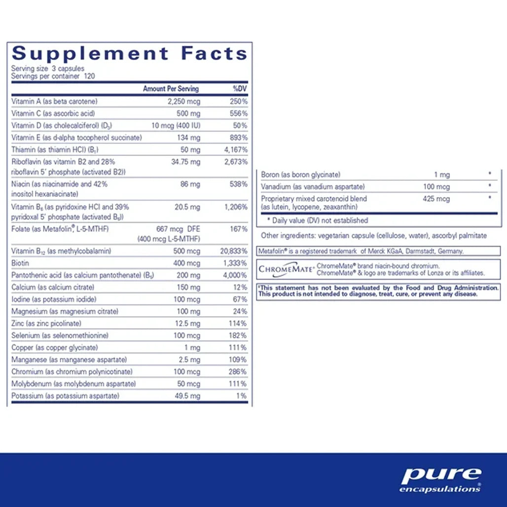 Ingredients of Pure Encapsulations Nutrient 950 without Iron 