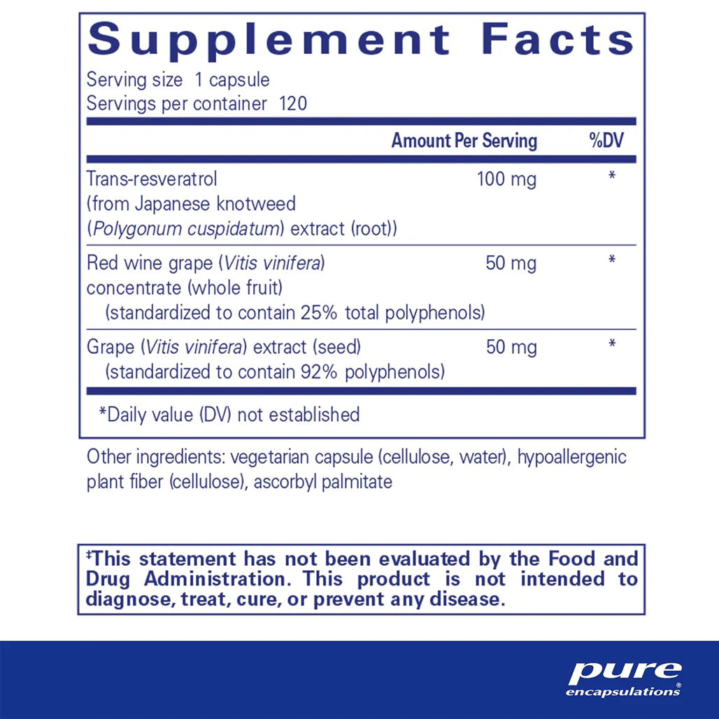 Pure Encapsulations Resveratrol EXTRA supplement ingredients