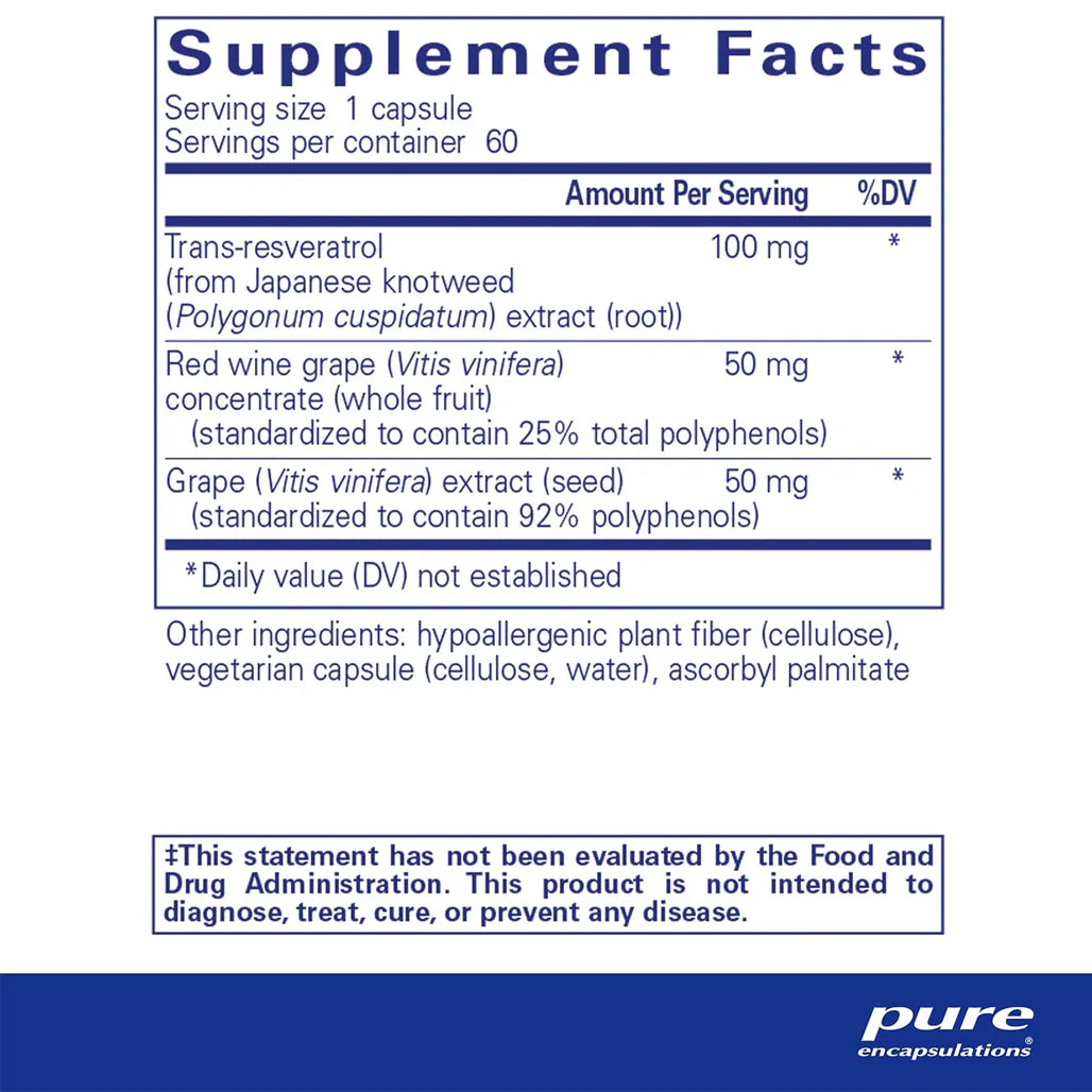 Pure Encapsulations Resveratrol EXTRA supplements facts