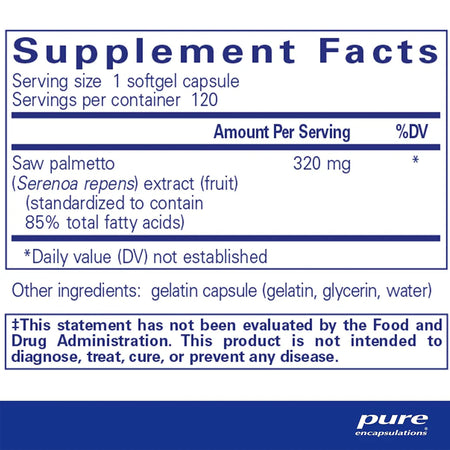 Pure Encapsulations Saw Palmetto 320 supplement ingredients