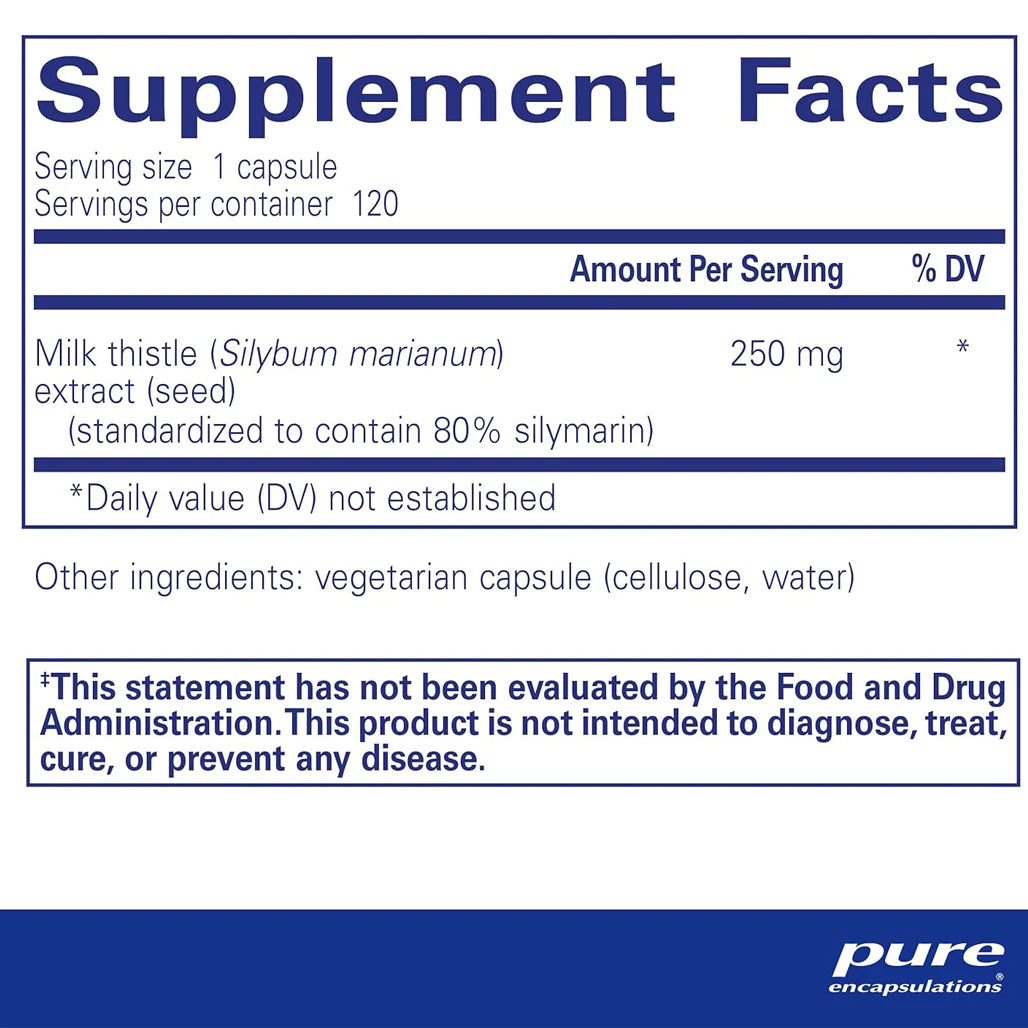 Pure Encapsulations Silymarin 250 mg supplement ingredients