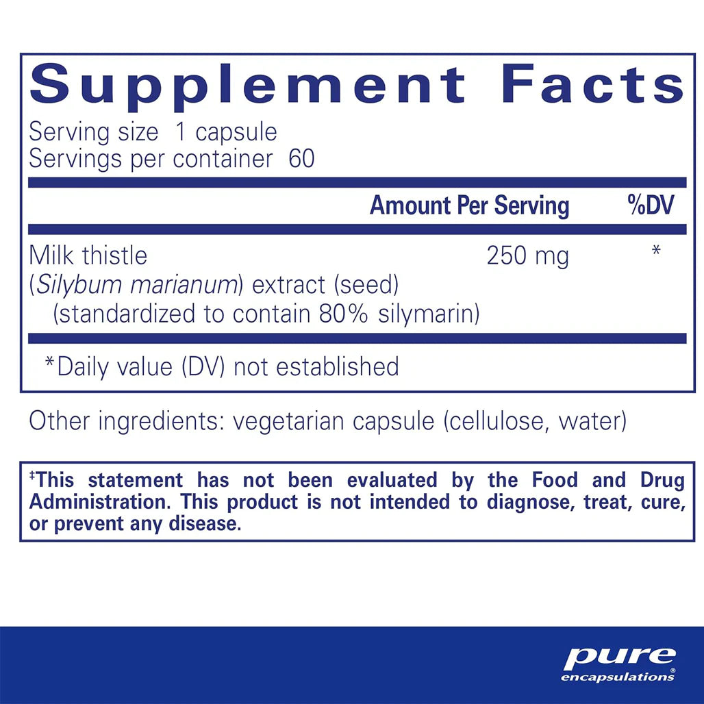 Pure Encapsulations Silymarin 250 mg supplements facts