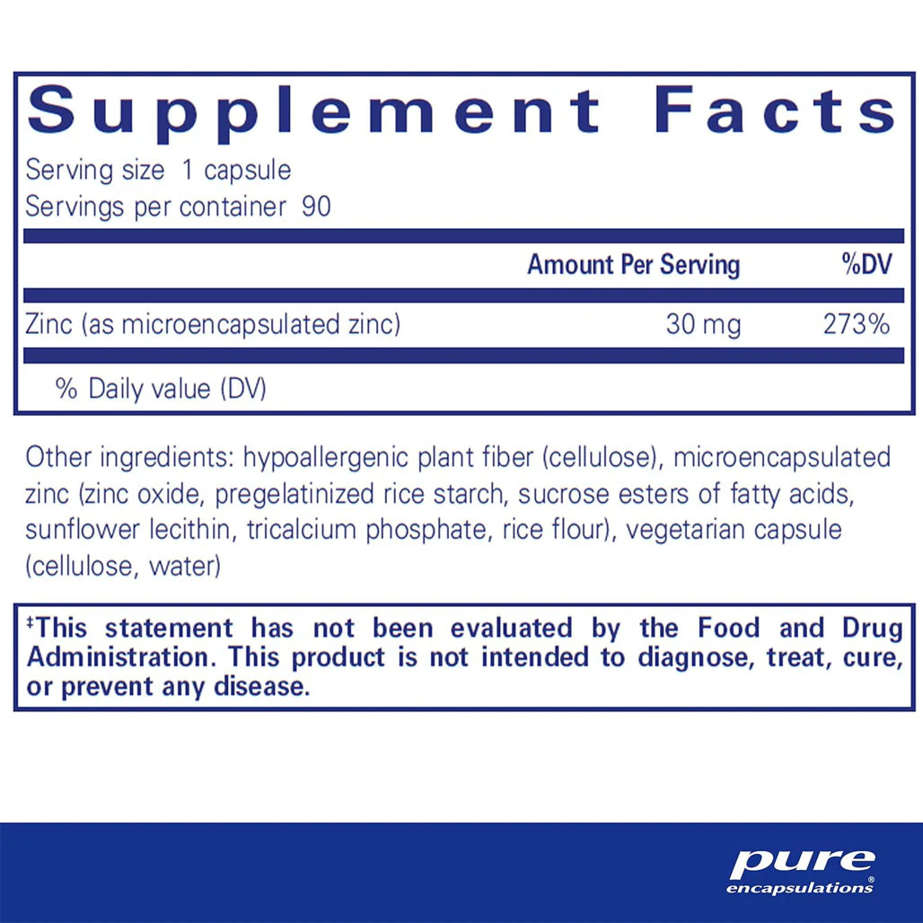 Pure Encapsulations UltraZin Zinc supplements facts