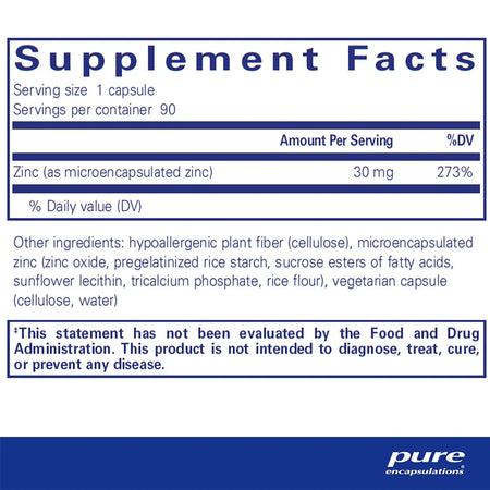 Pure Encapsulations UltraZin Zinc supplements facts