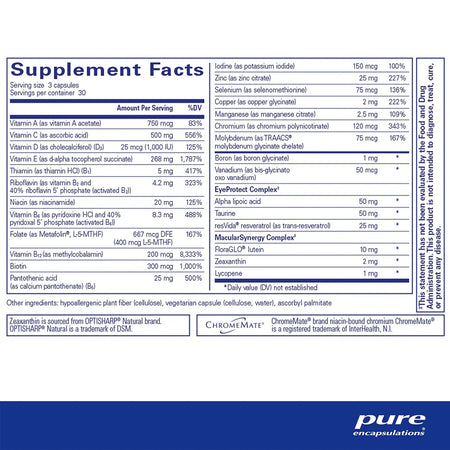 Pure Encapsulations VisionPro Nutrients supplements facts